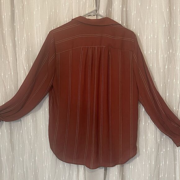 Ann Taylor Popover Tunic Burgundy Brick Red Plaid Lightweight Blouse Size Medium - Picture 8 of 14